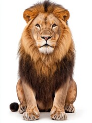 Fototapeta premium Majestic Lion with Flowing Mane Posed Against a White Background