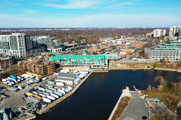Aerial view of Bronte in Ontario, Canada by the lake