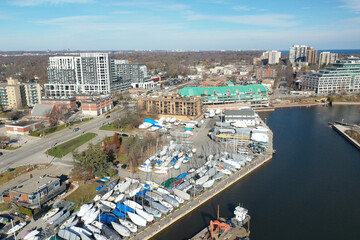 Aerial scene of Bronte in Ontario, Canada by the lake
