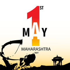 Maharashtra Day Celebration Artwork – May 1st Tribute with Dynamic Archer Silhouette, Traditional Architecture, and Bold Colors Symbolizing the Spirit of the State