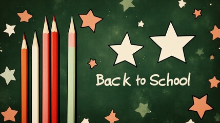 Bright colored pencils alongside playful stars create a festive back to school theme, evoking excitement for learning and creativity