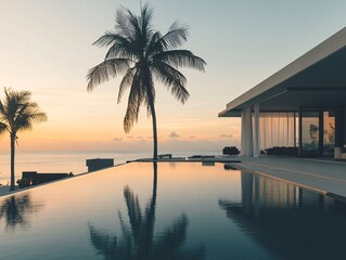 Luxury beachfront villa experience coastal paradise image open-air design tranquil sunset relaxation concept