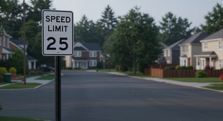 Street View with Speed Limit Sign in Suburban Neighborhood Setting