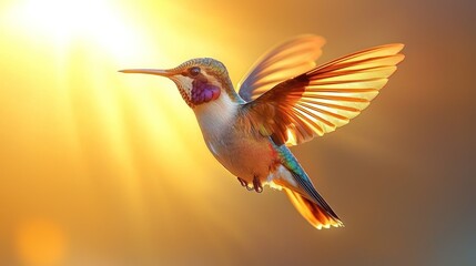Fototapeta premium Hummingbird in Flight, Golden Light
