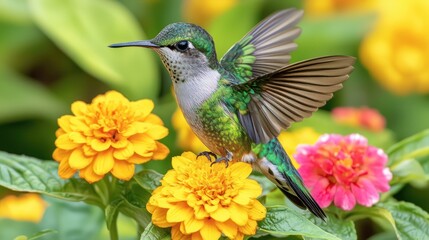 Naklejka premium Hummingbird on flowers