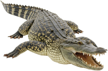 Obraz premium Crocodile in a dynamic pose with its mouth agape