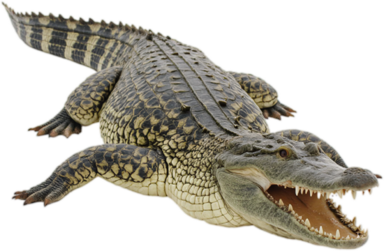 Crocodile in a dynamic pose with its mouth agape