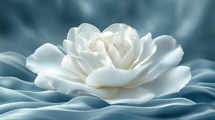 Elegant white rose on blue silk.  Possible use  background, wallpaper, advertisement