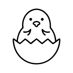 black outline baby chick hatching from cracked egg icon representing easter spring birth and new beginnings in minimalistic style