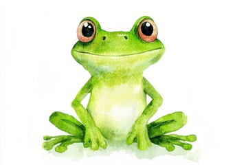 Cheerful Green Frog Watercolor Illustration