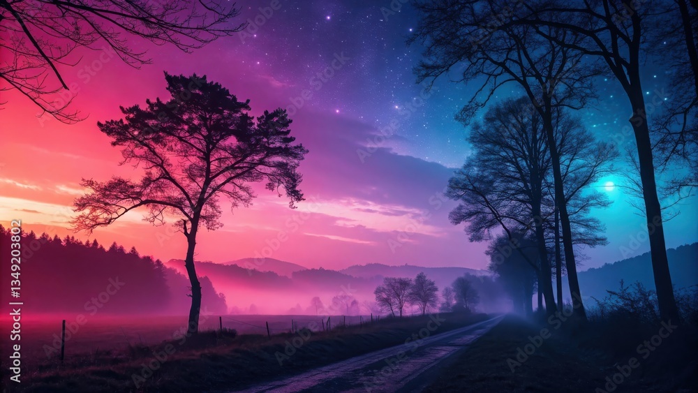 Poster modern abstract noise texture banner with dark gradient colors. sunset in the forest. sunset in the 