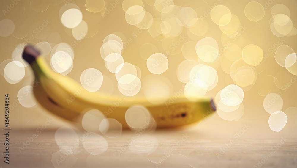 Poster yellow banana on a table with a soft bokeh background creating a warm and inviting atmosphere