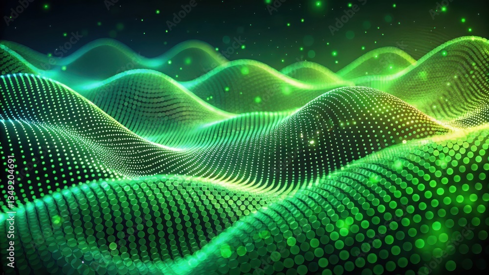 Poster abstract digital wave with green dots and technology innovation theme. the energy of fractal realms.