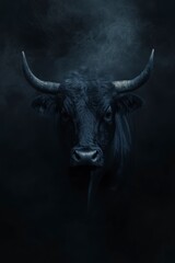 Naklejka premium Dark Textured Bull Head Against Smoky Background