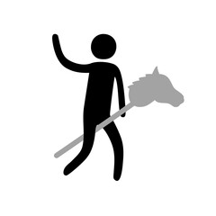 Vector Black Silhouette Icon of a Man Rides a Toy Horse Isolated on White Background