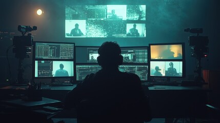 High-security control room intense vigilance in sleek environment