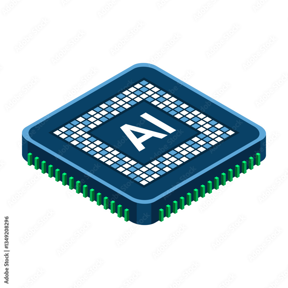 Fototapete Isometric artificial intelligence chip concept. Artificial intelligence concept. Futuristic microchip processor. Isometric technology