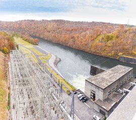 Hydroelectric power station along the Clinch River at TVA Norris Dam in late autumn, Tennessee
