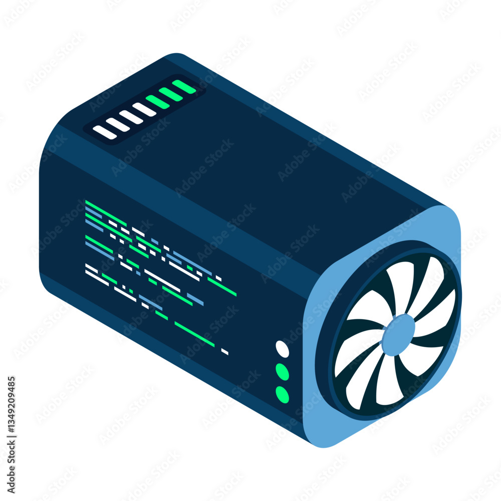 Poster isometric futuristic server. isometric database or data center. abstract blockchain. computer storag