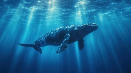 Fototapeta premium Majestic Whale in Sunlit Ocean Depths