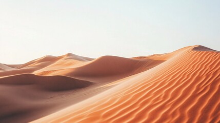 Desert dunes at sunrise, textured sand, vast landscape, travel background