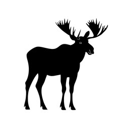 Fototapeta premium Black silhouette of a moose facing left, symbolizing forest wildlife, strong mammals, and natural habitats.