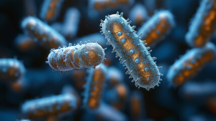 Fototapeta premium Microscopic View of Bacteria, 3D Render