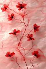 Fototapeta premium Red Watercolor Flowers On Pink, Delicate Floral Illustration, Gentle Artwork, Soft Floral Background