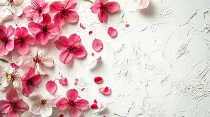Beautiful pink flower arrangement on white surface.