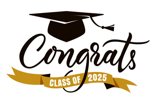 Congrats grad 2025 typography banner, poster, print. Vector illustration. Graduation greeting card design template