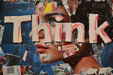 Collage Encouraging Independent Thinking with "Think" Text. Generative AI