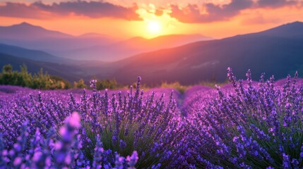 Lavender field at sunset