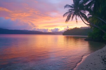 A peaceful lake reflecting warm hues blending softly into twilight.