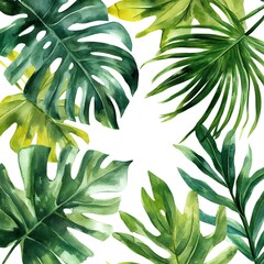 Lush Watercolor Tropical Leaves Frame Design Perfect for Summer Backgrounds or Invitations