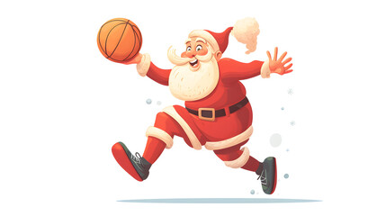 Santa Claus Playing Basketball in Festive Christmas Illustration for Holiday Season Celebration