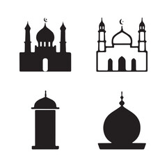  Set of black and white Islamic symbols is perfect for design, Mosque vector illustration 

