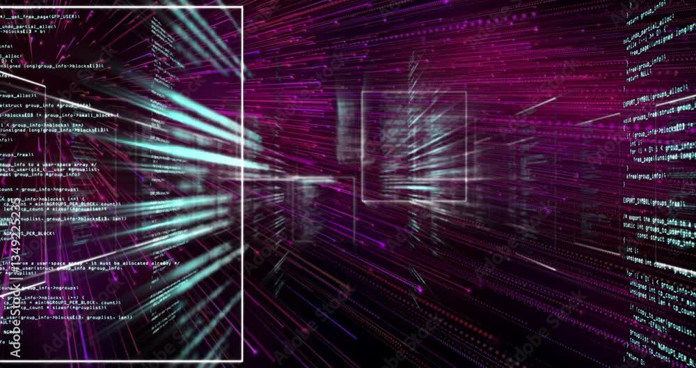 Poster animation with glowing digital data streams creating dynamic visual effect