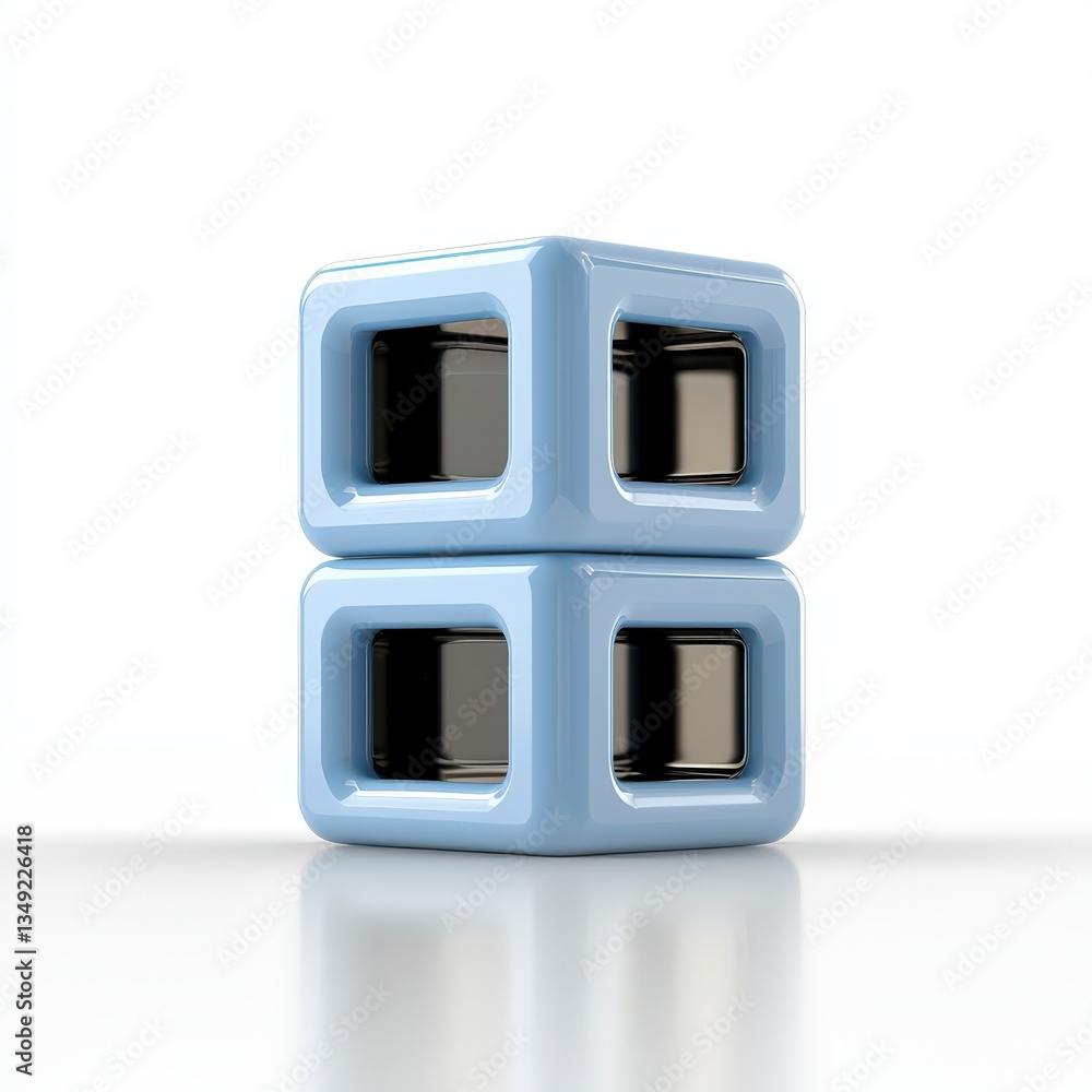 Poster stacked cubes: two modern, hollow, blue cubes are artfully arranged in a visually appealing stack, d