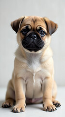 Cute pug dog on white background