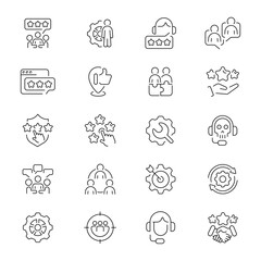 Customer service icons. Customer support vector icons. Customer service, assistance, experience, feedback, support related thin line icon collection. Editable stroke