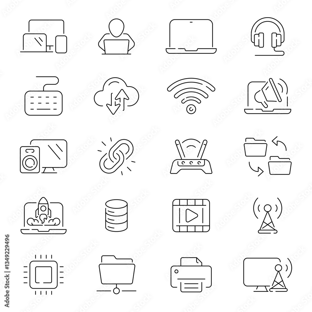 Poster computer vector icons. computer icon set. network, website, server, web design, hardware, software, 