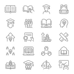 Education vector icons. E-learning icon set. Online education icon set. Distance learning. Education, e-learning, online course, study, school, university, learning related thin line icon collection