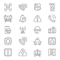Emergency vector icons. Emergency icon Set. Emergency, warning, accidents, natural disasters, rescue services, emergency related thin line icon collection. Editable stroke