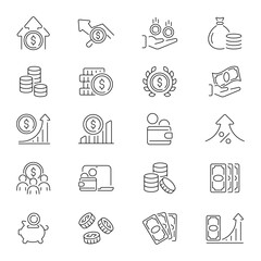 Profit vector icons. Income, profit Icon Set. Income, earnings, finance, money, investment, profit related thin line icon collection. Editable stroke