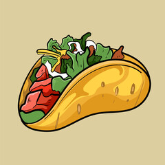 Grilled beef taco Mexican tacos with ground beef, cheese, and lettuce with fresh tomato salsa, isolated background.