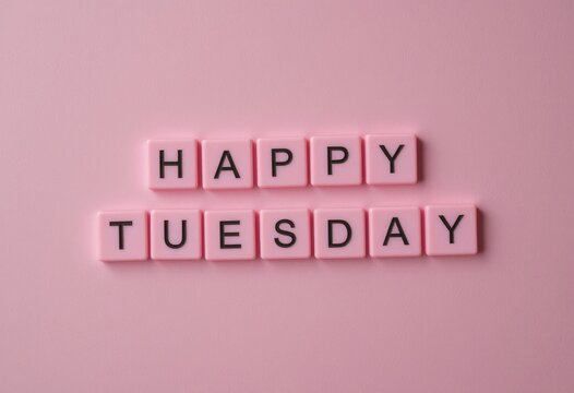 Happy Tuesday Message with Pink Letter Tiles and Background Greeting