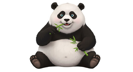 Naklejka premium Cute Panda Bear Eating Bamboo on Transparent Background