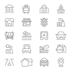City Industry and Structure Outline Icon Set