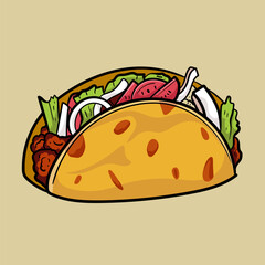 Grilled beef taco Mexican tacos with ground beef, cheese, and lettuce with fresh tomato salsa, isolated background.