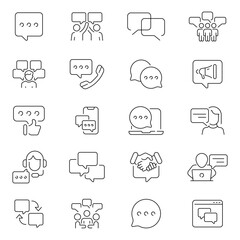 Message bubbles device notification vector outline icon set. Chat and communication symbols